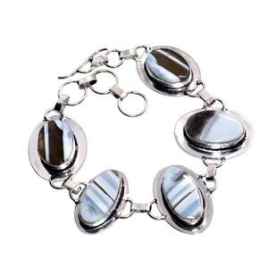 Owyhee Blue Opal Bracelet Adjustable Silver Link Design with Sky Hued Gemstones
